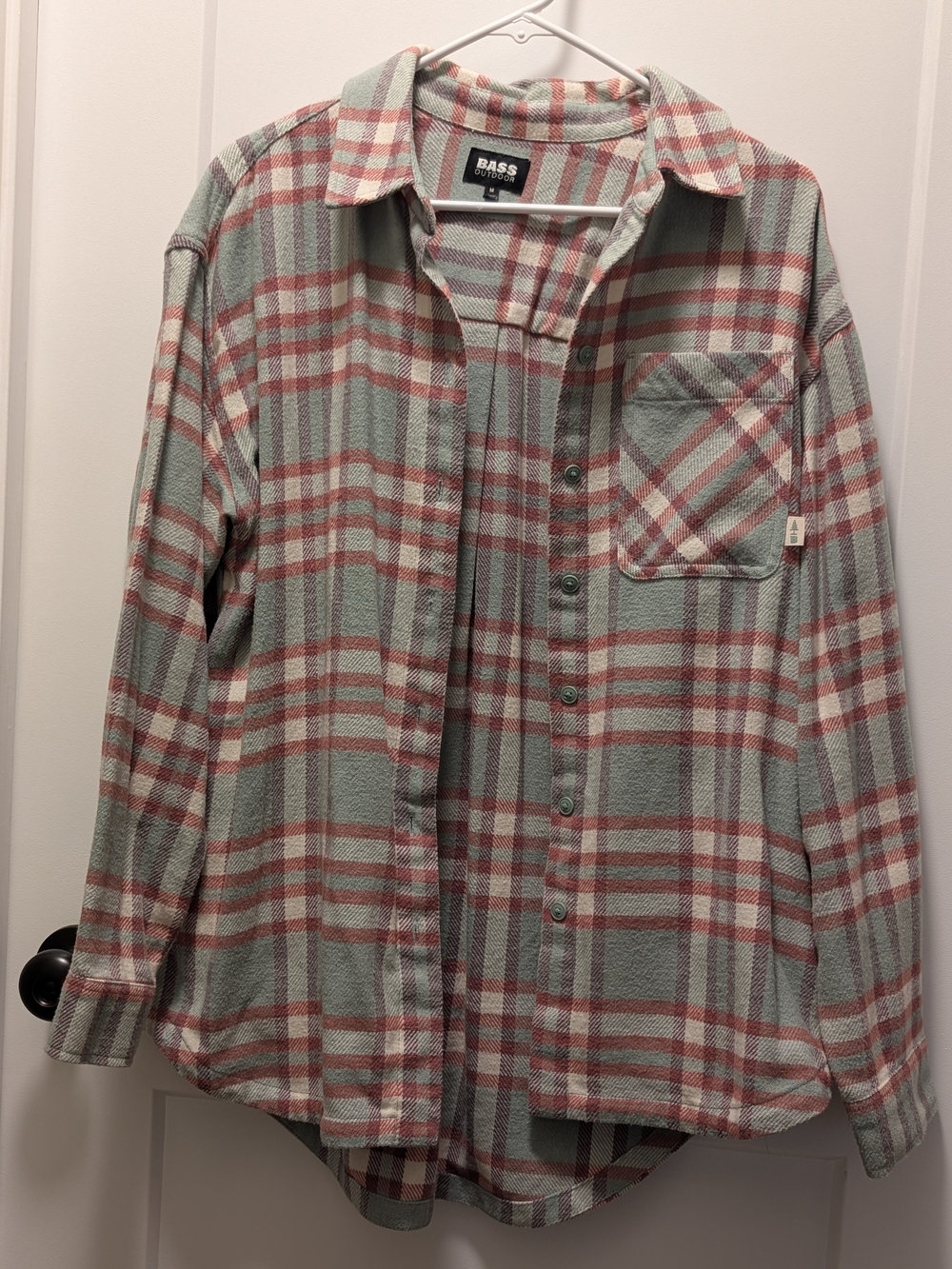 BASS Women’s Plaid Button-Up Shirt in Sage Green and Burnt Red